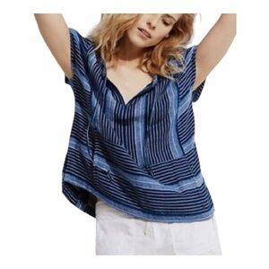 LOU & GREY Womens Size Small Striped Short Sleeve Keyhole Pocket Shirt